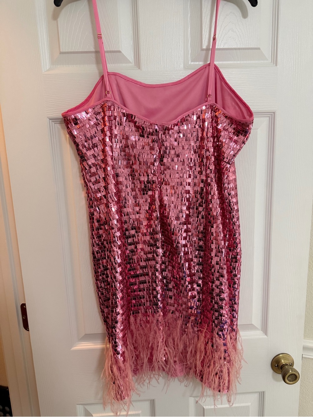 Hutch Pink Sequin Feather-Trim Prom Dress - Picture 2 of 3